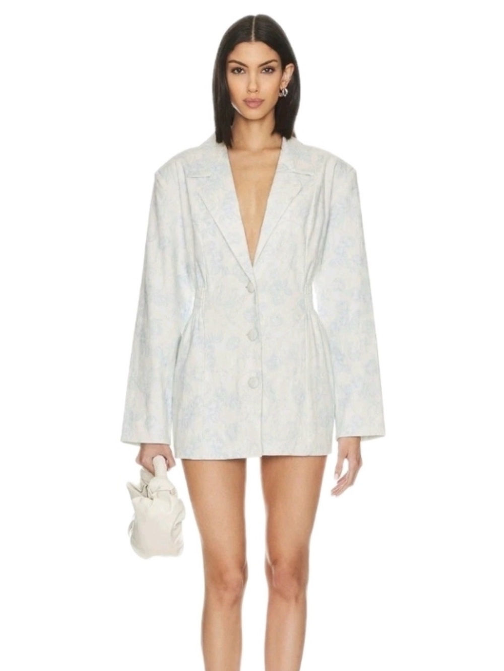 For Love and Lemons Chantal Blazer Mini Dress Blue and White Toile Sz XL $198